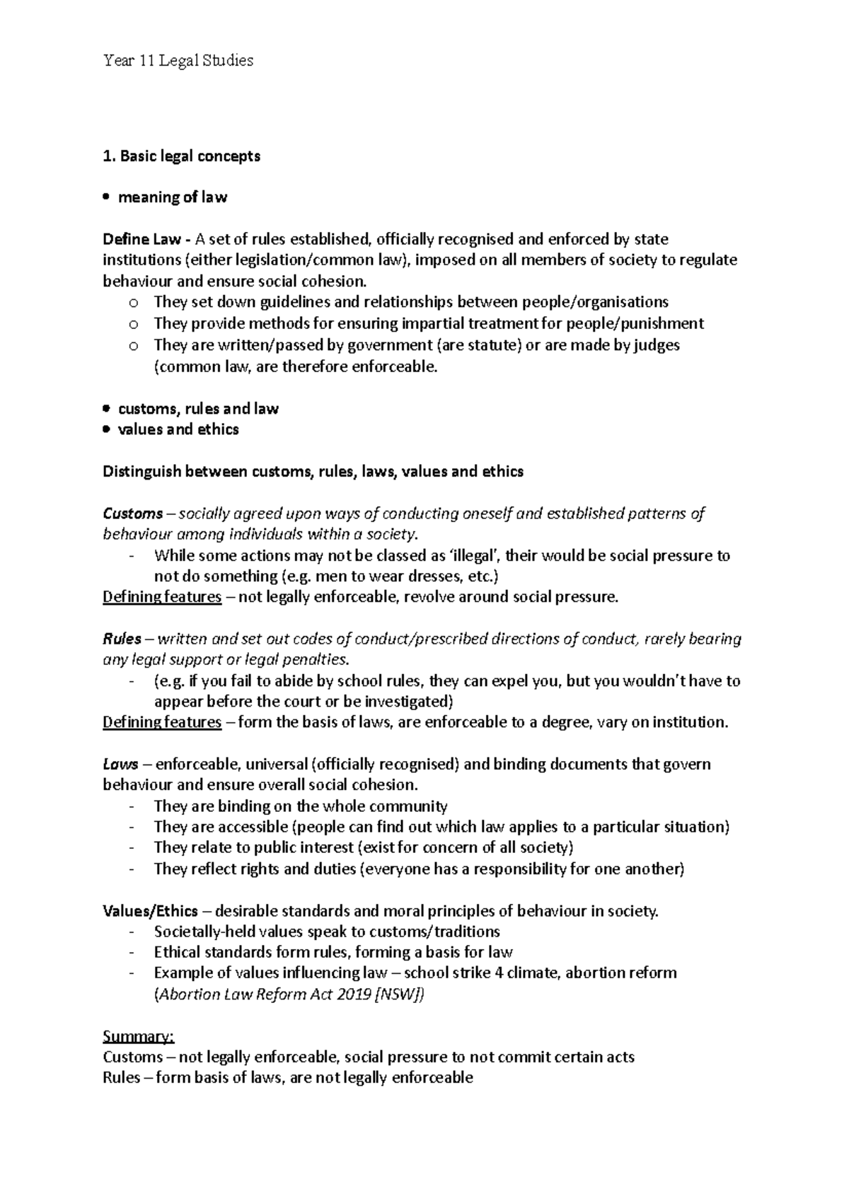 Complete Legal Studies Notes - Preliminary - Basic legal concepts ...