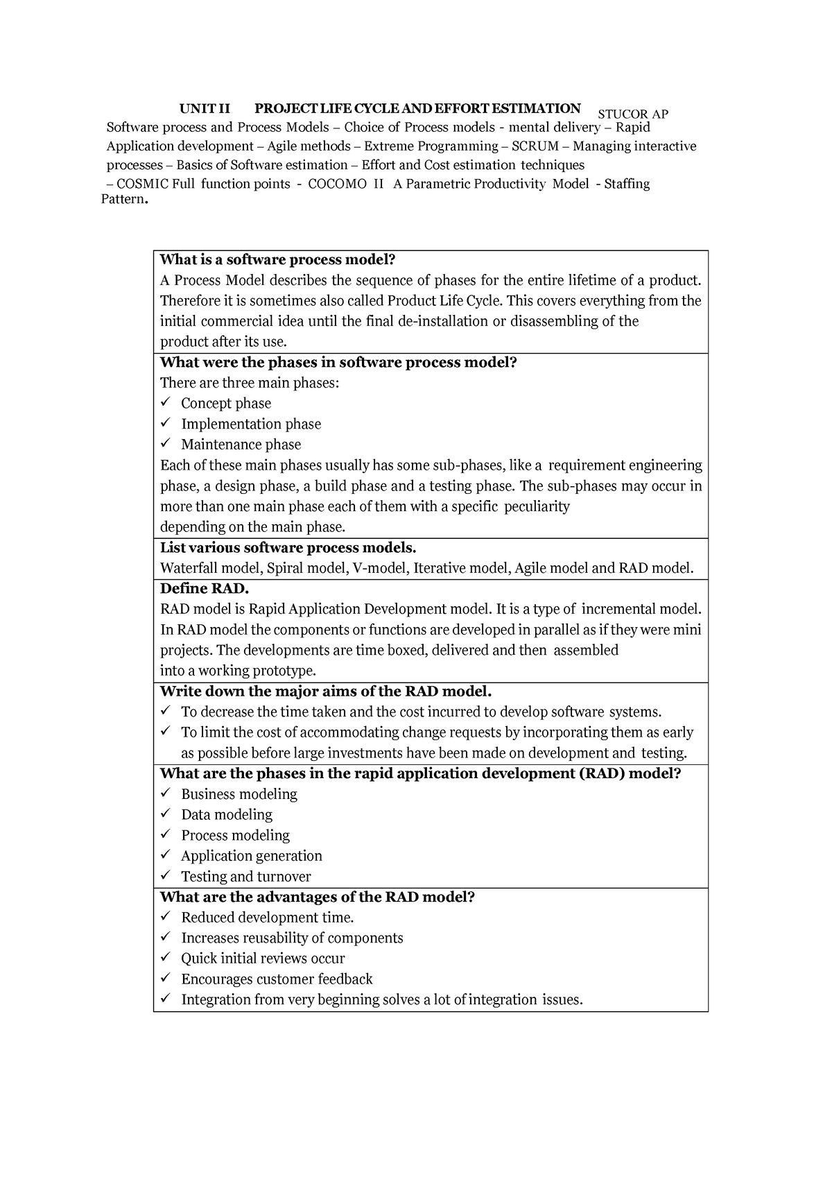 Unit-2 notes 4 st - bnbbn - UNIT II PROJECT LIFE CYCLE AND EFFORT ...