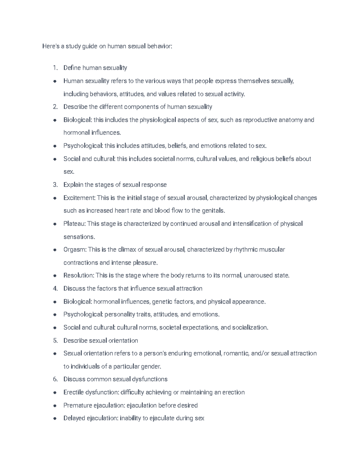 Human sexual behavior - study guide - Here's a study guide on human ...