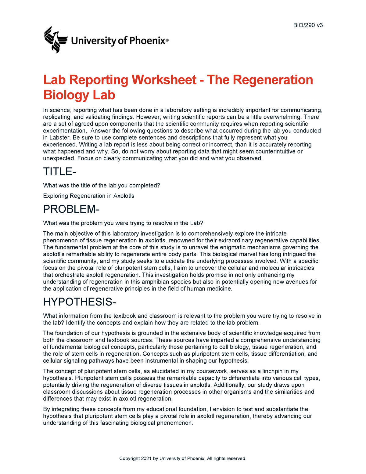 WEEK 3 LAB Report - BIO/290 V Lab Reporting Worksheet - The ...