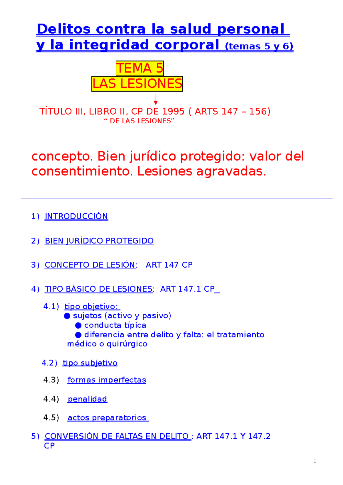 Tema 5 - Apuntes 5 - Delitos contra la salud personal y la integridad ...