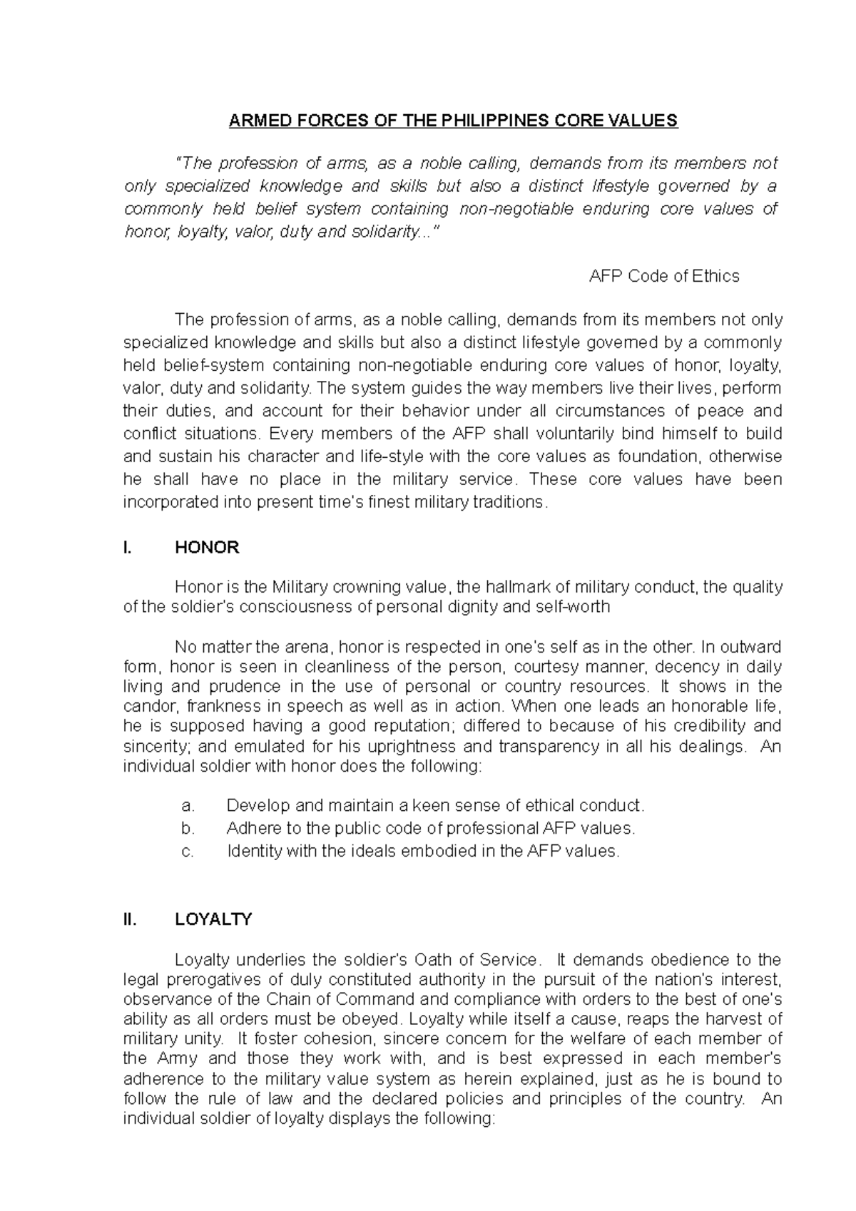 Armed Forces OF THE Philippines CORE Values - ARMED FORCES OF THE ...