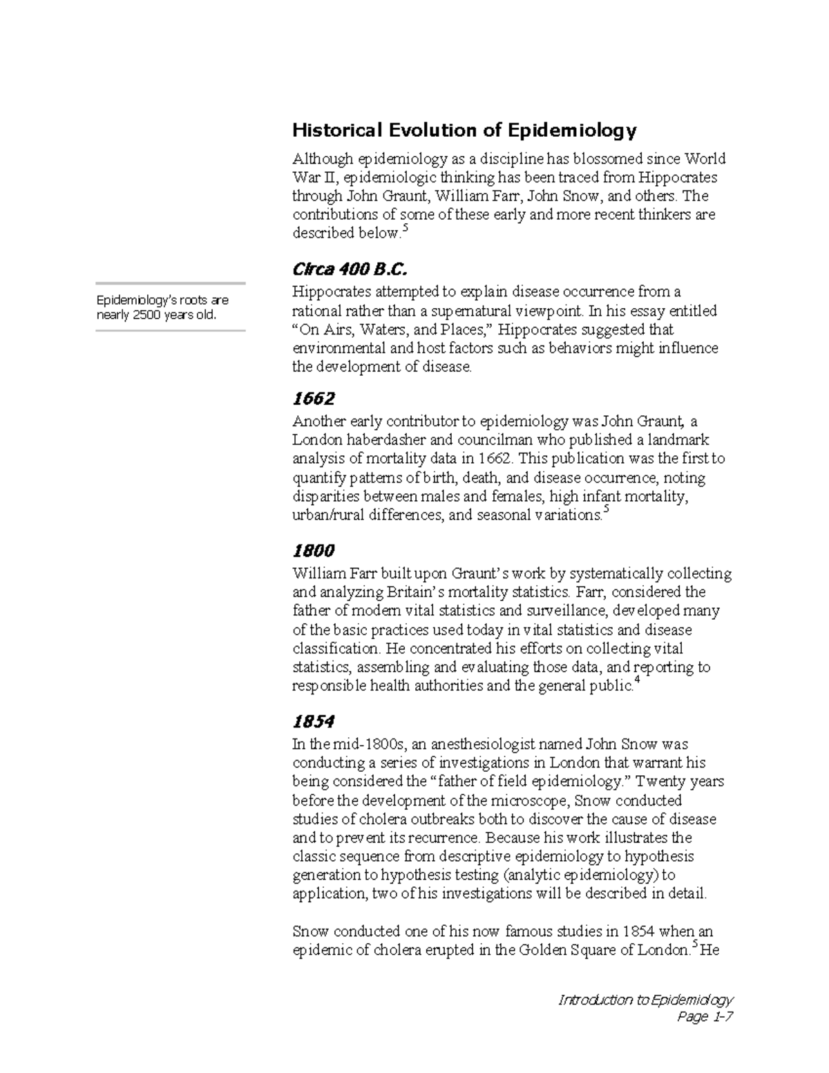 1.2 History of Epidemiology CDC - ,QWURGXFWLRQ WR (SLGHPLRORJ\ 3DJH ...