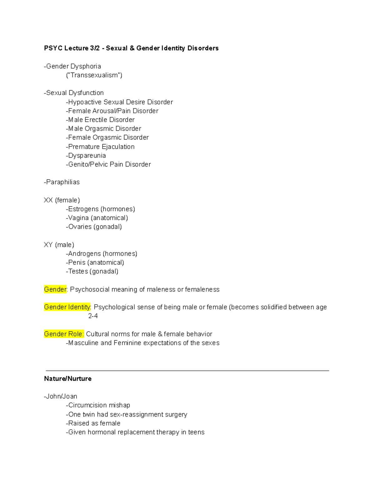 PSYC Lecture 3:2 - Google Docs - PSYC Lecture 3/2 - Sexual & Gender ...