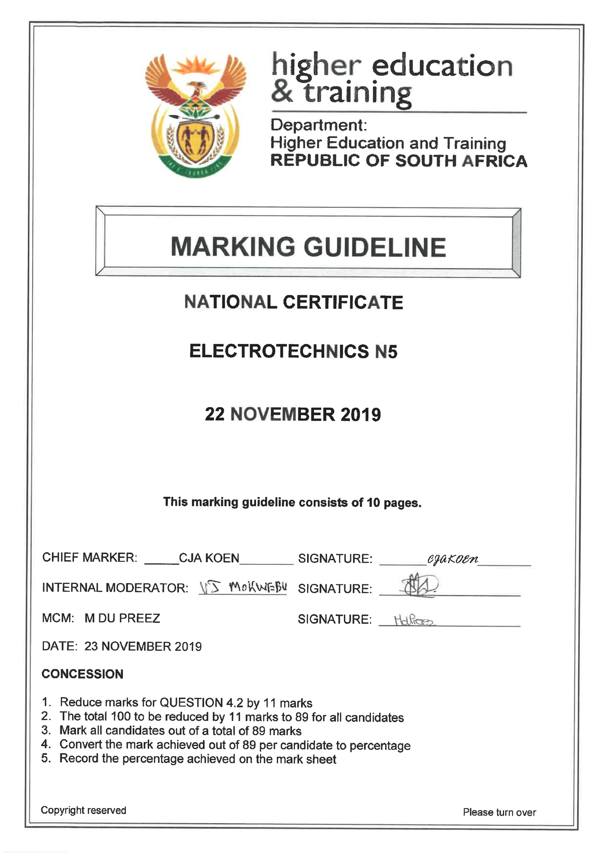 Electrotechnics N5 MEMO NOV 2019 - Studocu