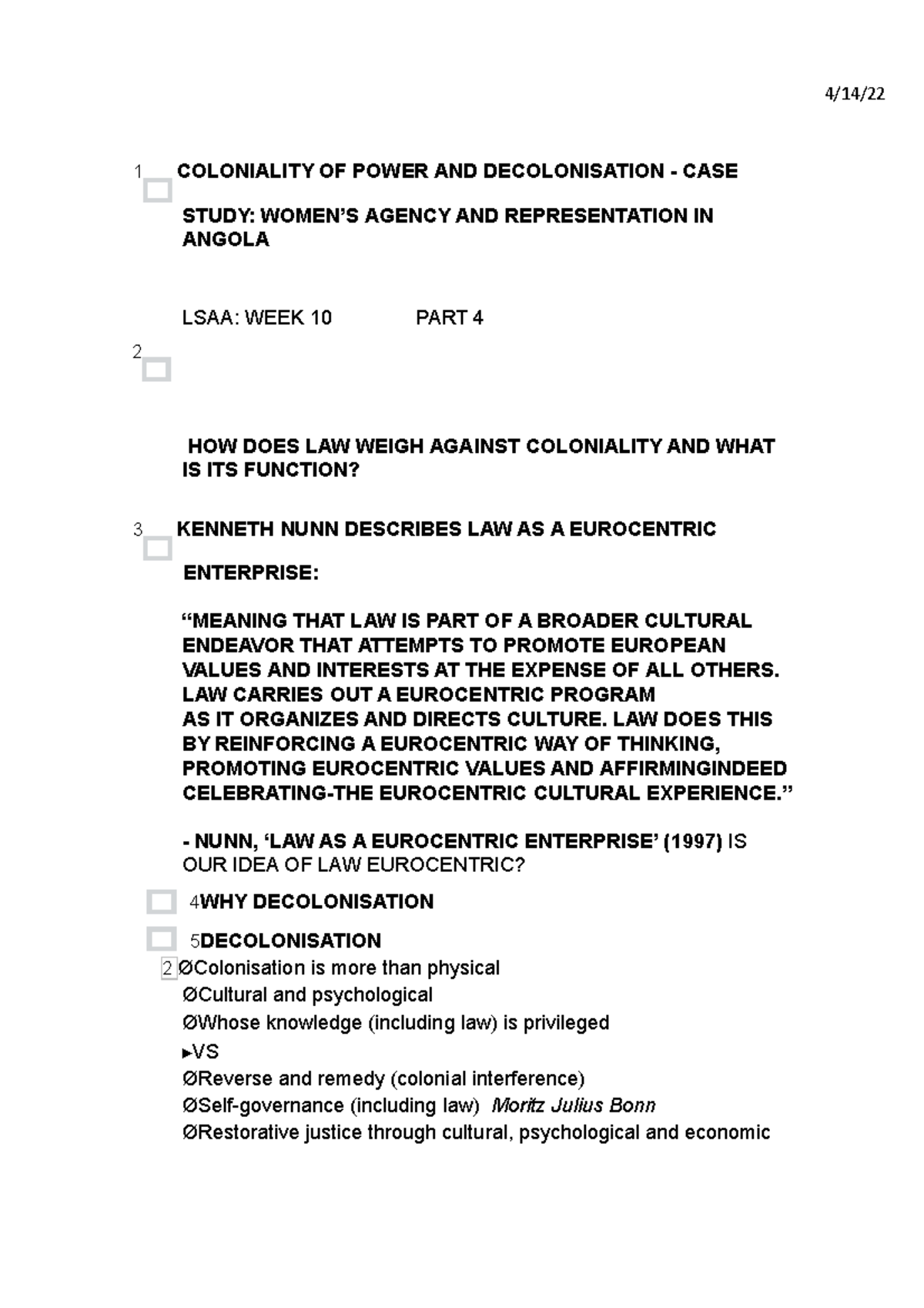 LSAA - Angola pt 4 - Notes on LSAA lecture - 155200073 - SOAS ...