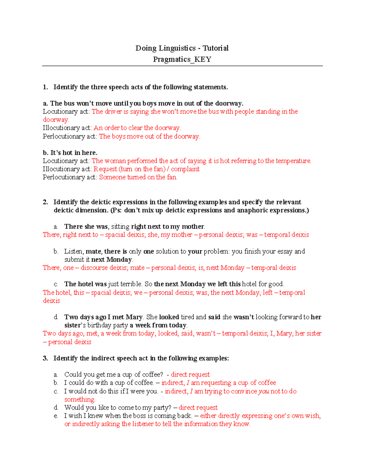 Tutorial 9 Worksheet Doing Linguistics Tutorial Pragmatics_KEY