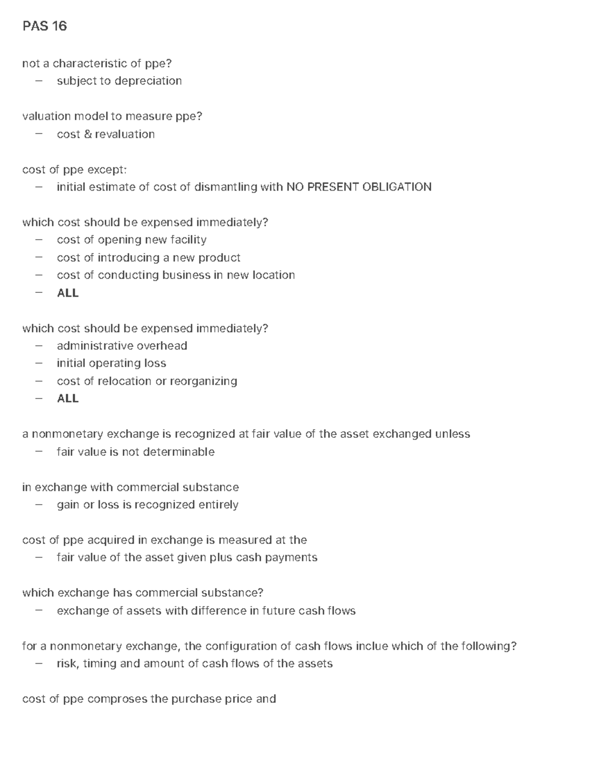 PPE PAS 16 Valix Answer KEY PAS 16