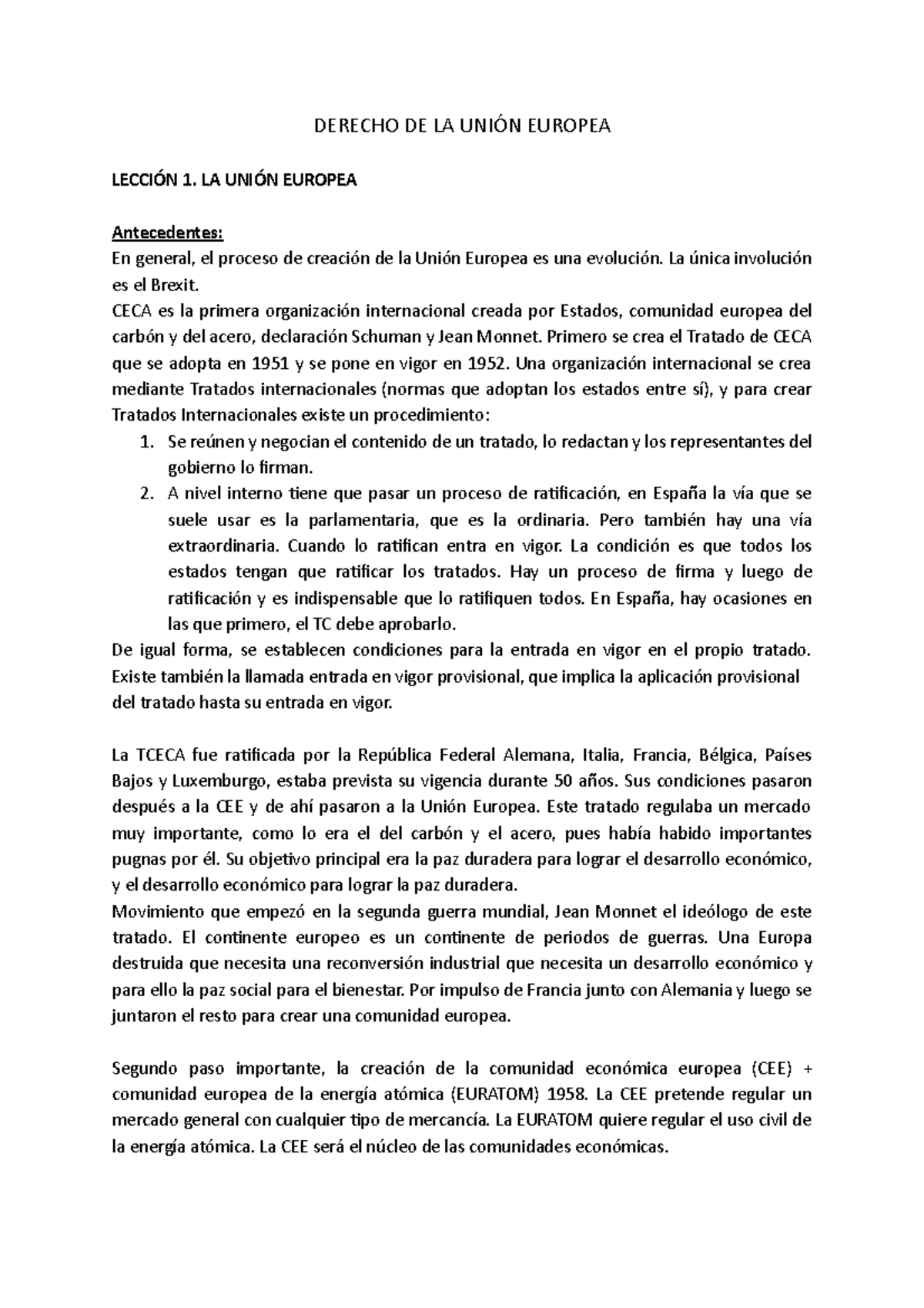 Apuntes DUE - DERECHO DE LA UNIÓN EUROPEA LECCIÓN 1. LA UNIÓN EUROPEA ...