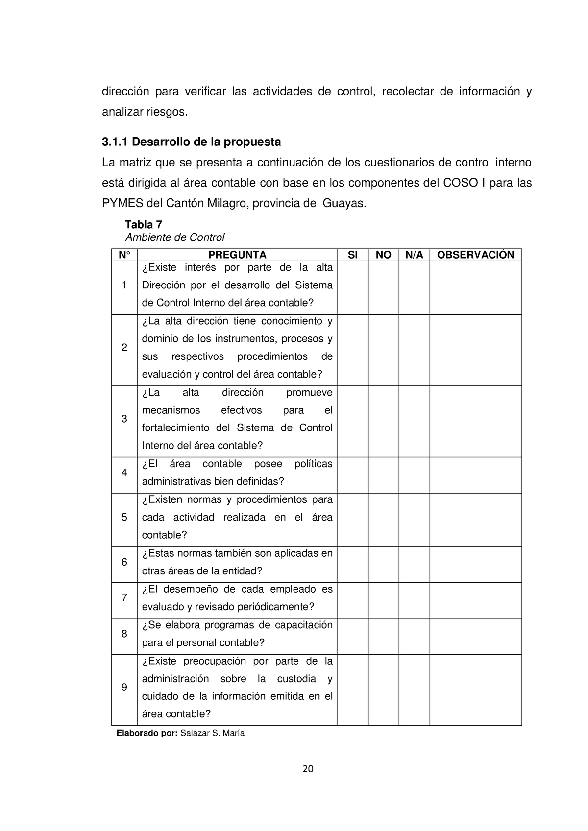 Cuestionarios De Control Interno Para El Rea Contable De Las Pymes Del