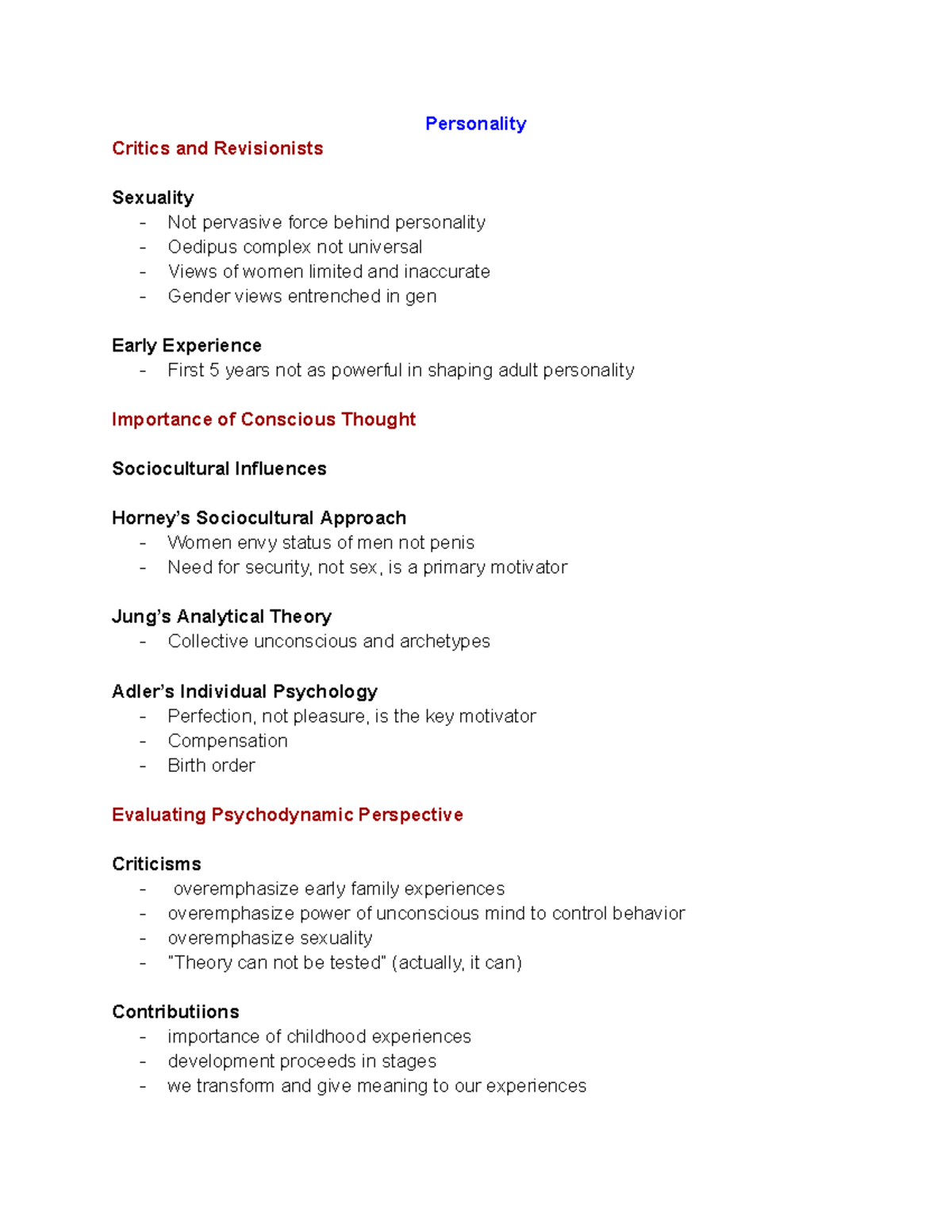 Psychology Personality Notes 2 - Personality Critics and Revisionists ...