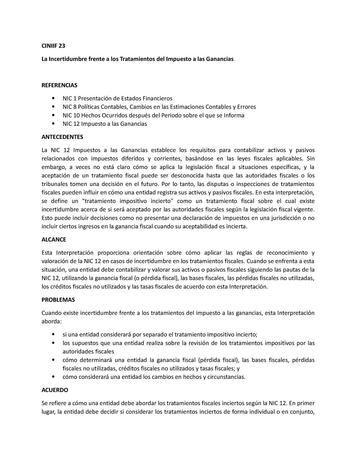 Ciniif 9 Resumen Niif 9 23 Ciniif 23 La Incertidumbre Frente A Los Tratamientos Del Impuesto 0974