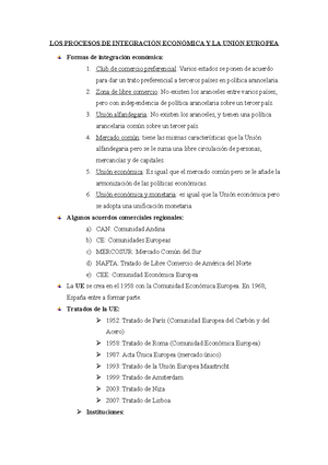 LOS Procesos DE IntegraciÓn EconÓmica Y LA UniÓn Europea - LOS PROCESOS DE  INTEGRACIÓN ECONÓMICA Y - Studocu