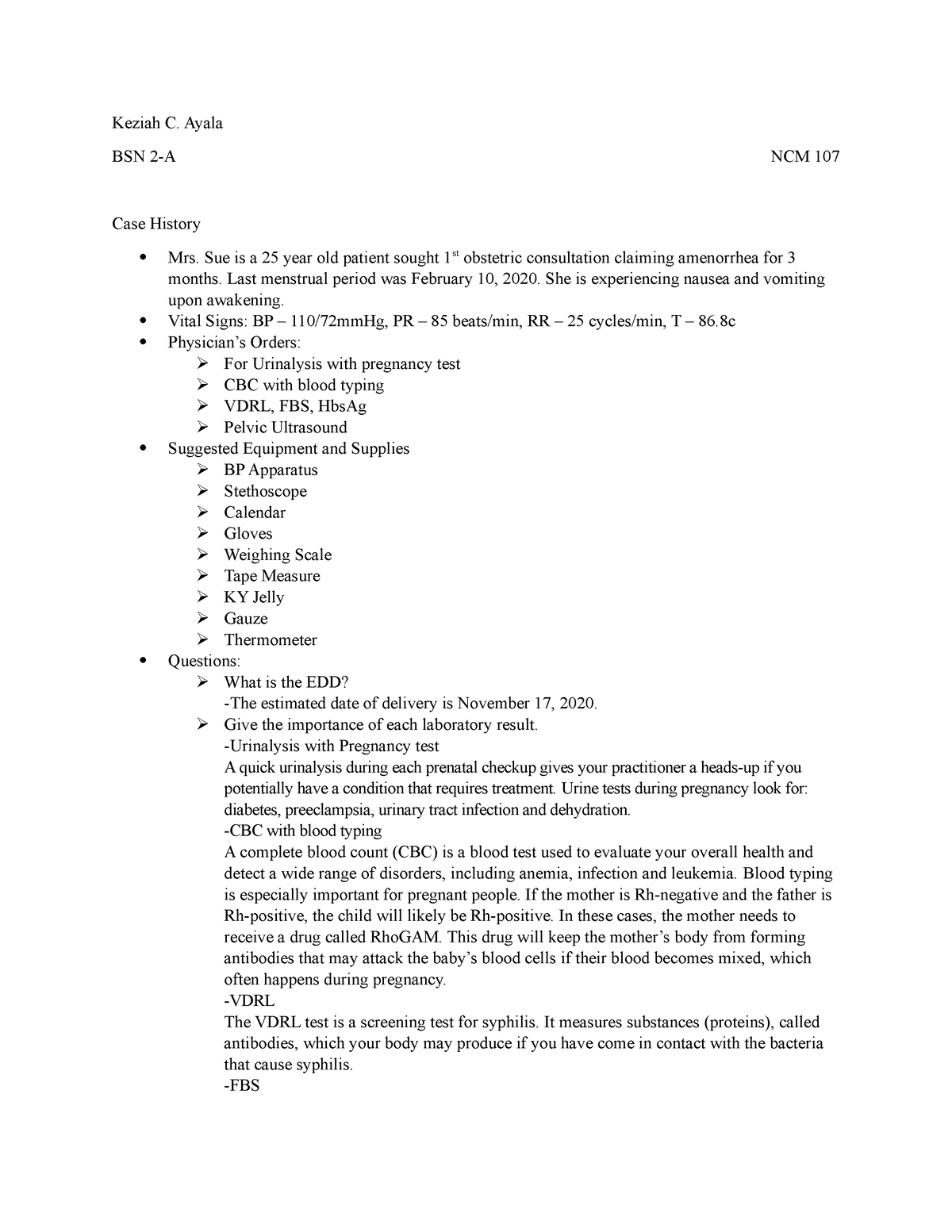 Case History NCM 107 - Keziah C. Ayala BSN 2-A NCM 107 Case History Mrs ...