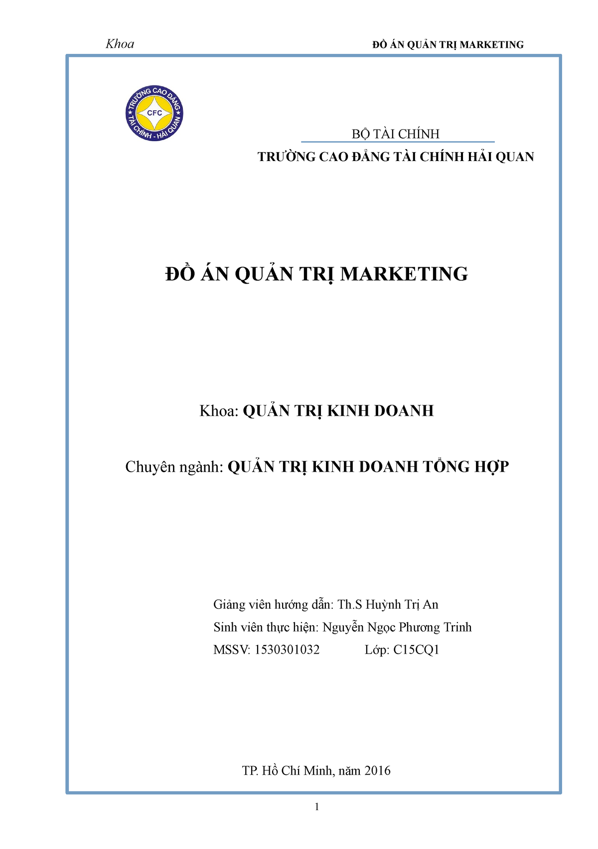 Nguy N Ng C Ph Ng Trinh- Ã¡n Qu N Tr Marketing - Khoa QTKD ĐỒ ÁN QUẢN ...