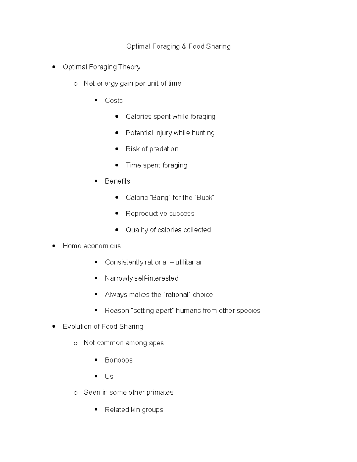 Optimal Foraging & Food Sharing - Optimal Foraging & Food Sharing ...
