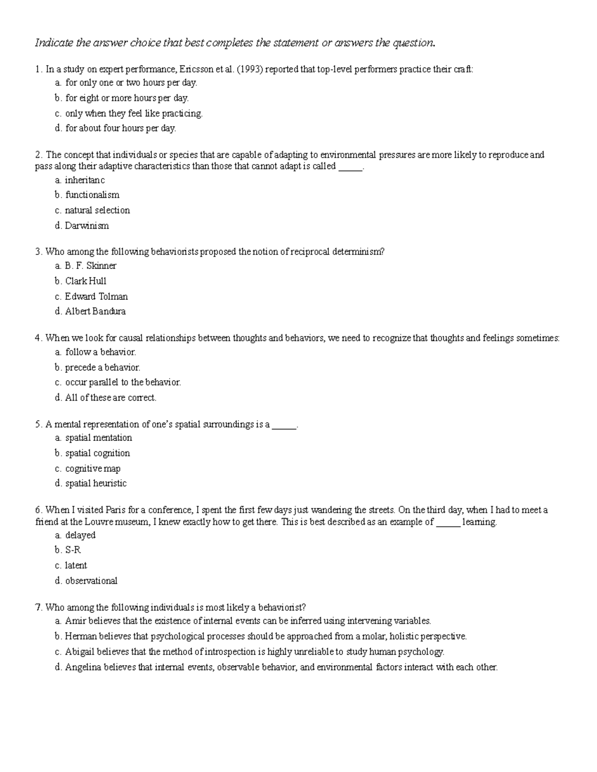 Chapter 1 - Practice Exam With Answer Key - Indicate The Answer Choice ...