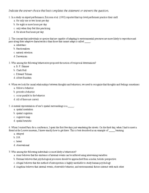 Chapter 1 - Practice Exam With Answer Key - Indicate The Answer Choice ...