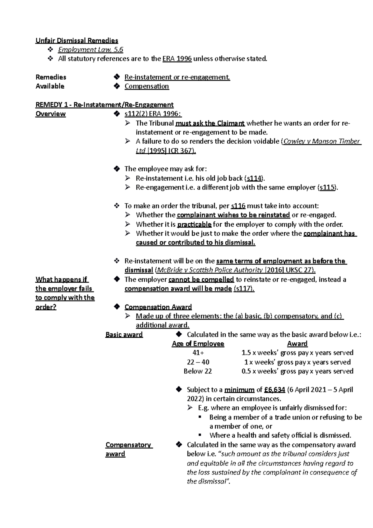 2. Unfair Dismissal Remedies - Unfair Dismissal Remedies Employment Law ...