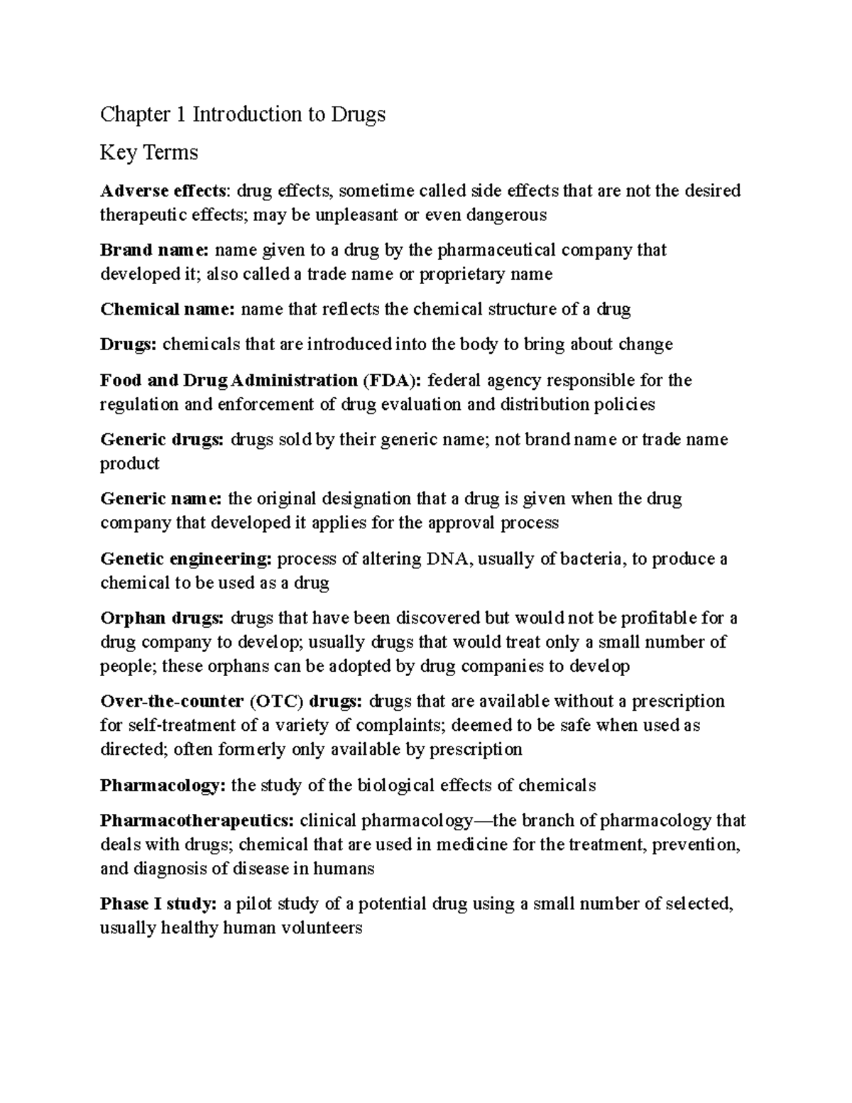 Key Terms - key vocab - Chapter 1 Introduction to Drugs Key Terms ...