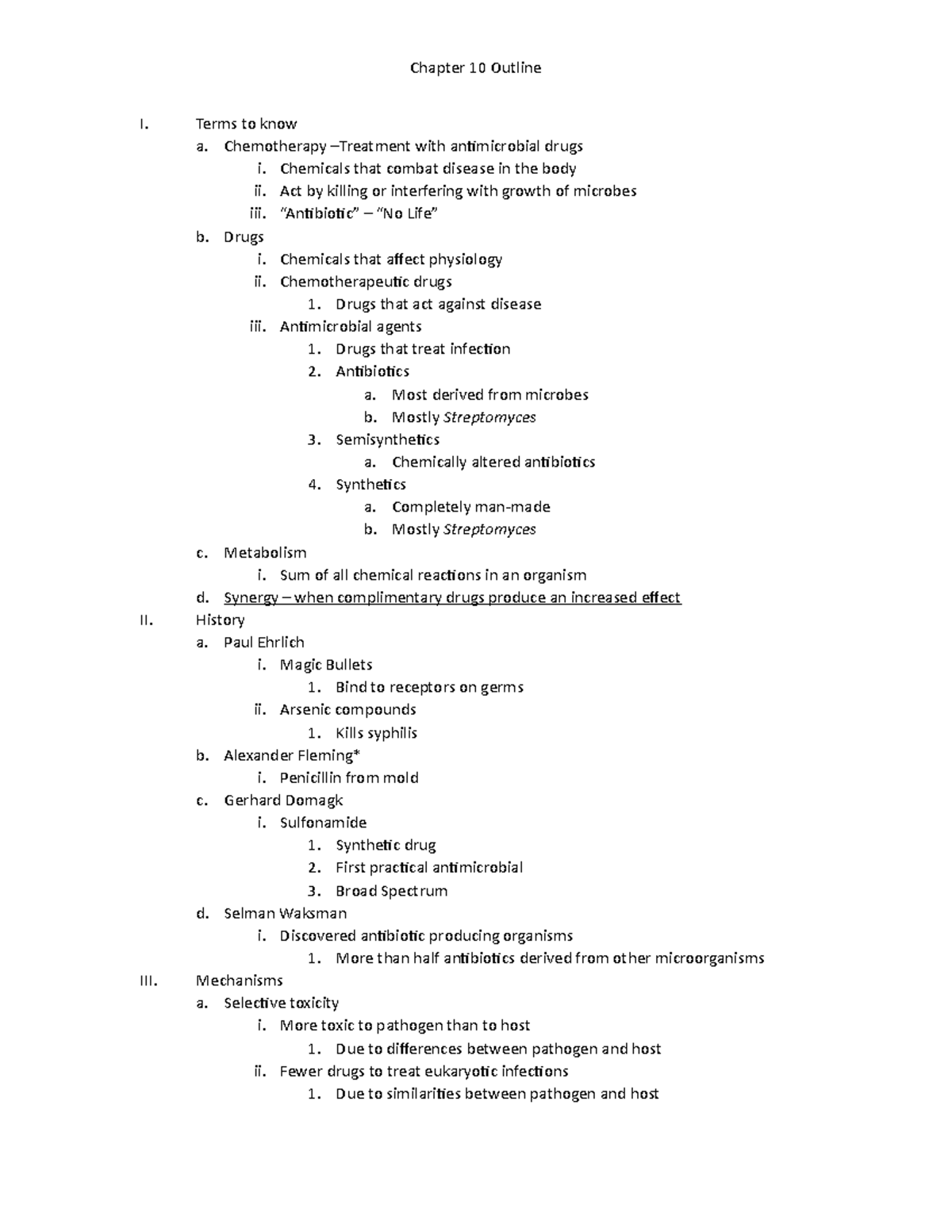 Microbiology - Chapter 10 Notes - I. Terms to know a. Chemotherapy ...