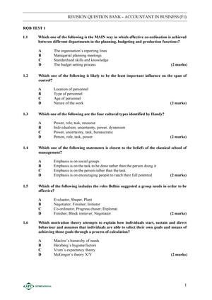 F1 - Mock A - Questions - Mockl Exams - Mock A QUESTIONS ACCA F1 (BT ...