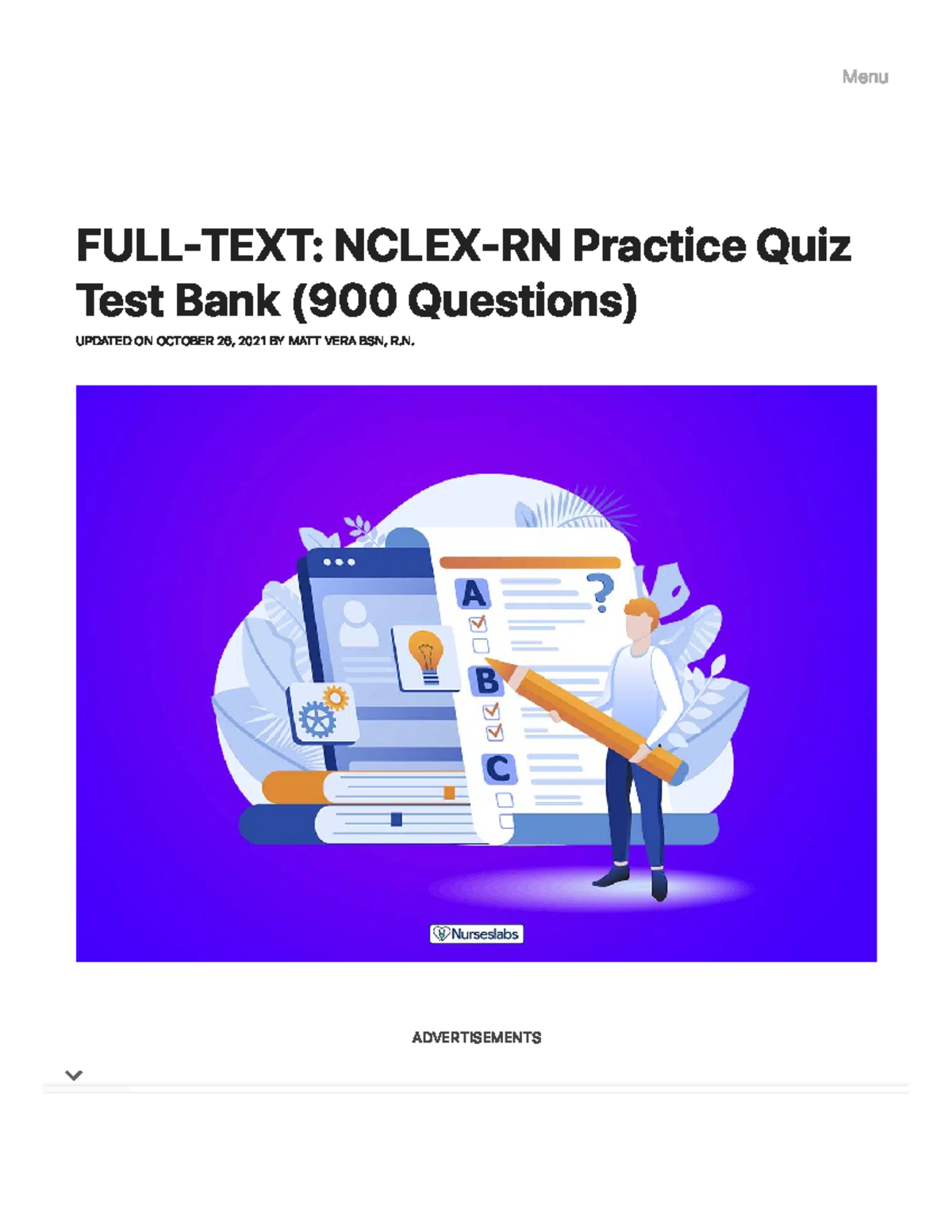 FULL-TEXT Nclex-RN Practice Quiz Test Bank (900 Questions) - Nurseslabs ...