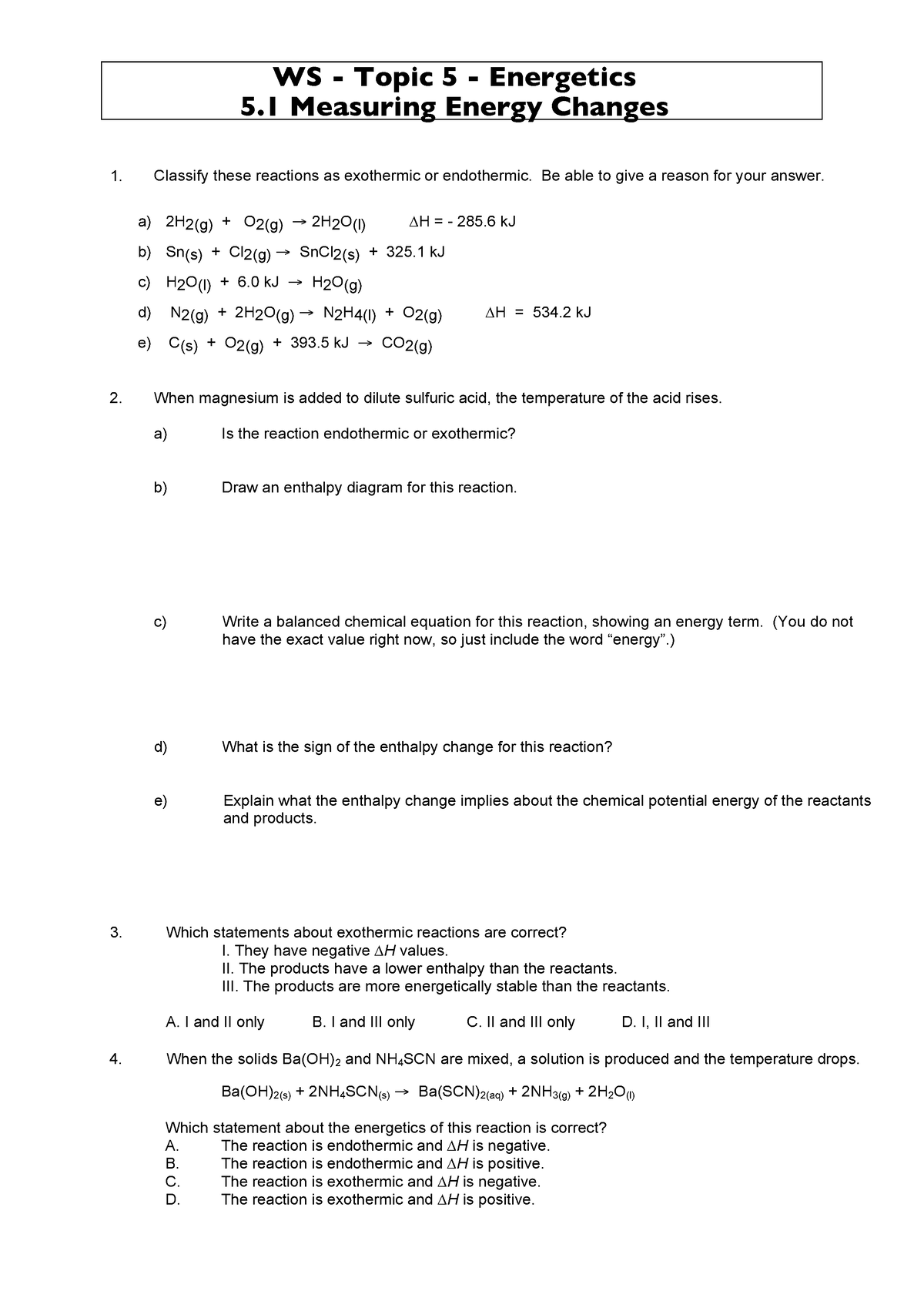 WS - Topic 5 - Energetics Extra - WS - Topic 5 - Energetics 5 Measuring ...