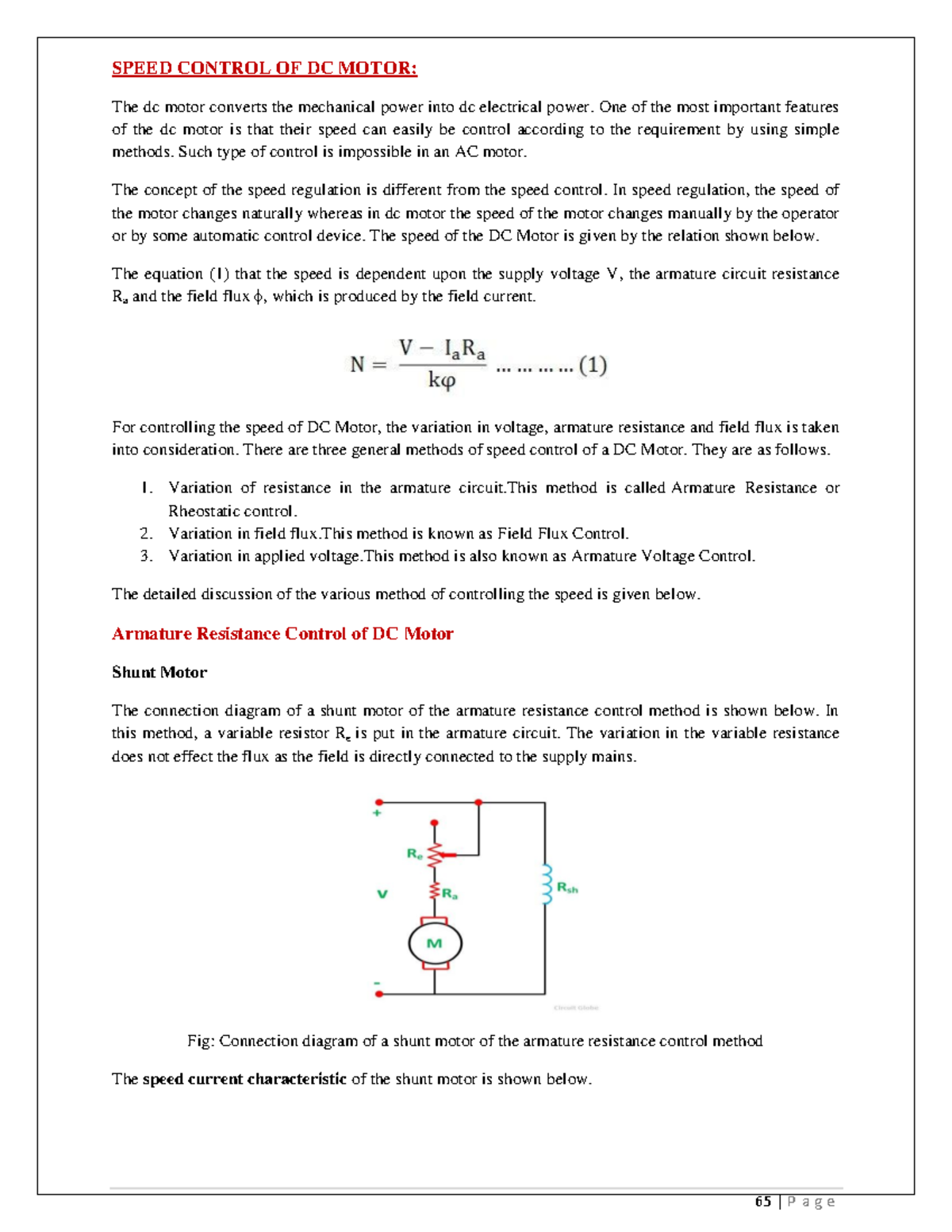 SPEED CONTROL OF DC MOTOR - One of the most important features of the ...