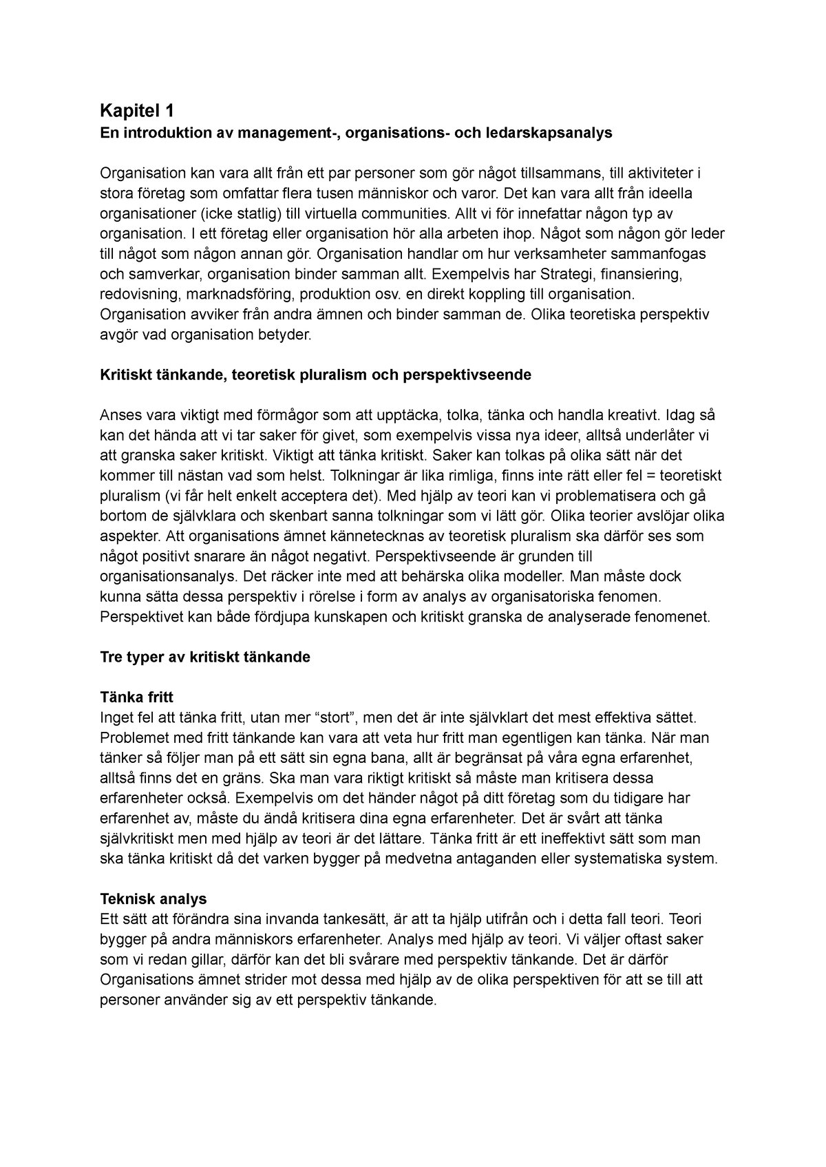 Org 1 Kapitel I Boken - Kapitel 1 En Introduktion Av Management ...