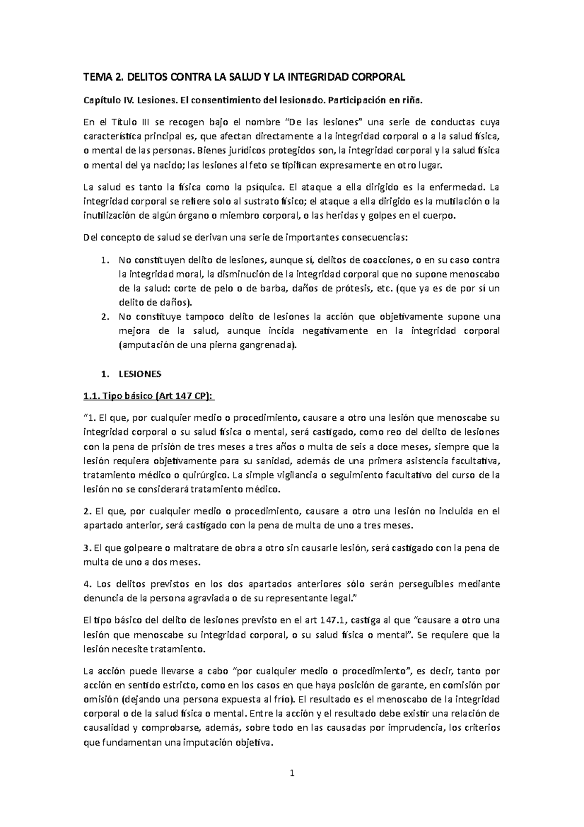 Tema 2 - tema 2 - TEMA 2. DELITOS CONTRA LA SALUD Y LA INTEGRIDAD ...