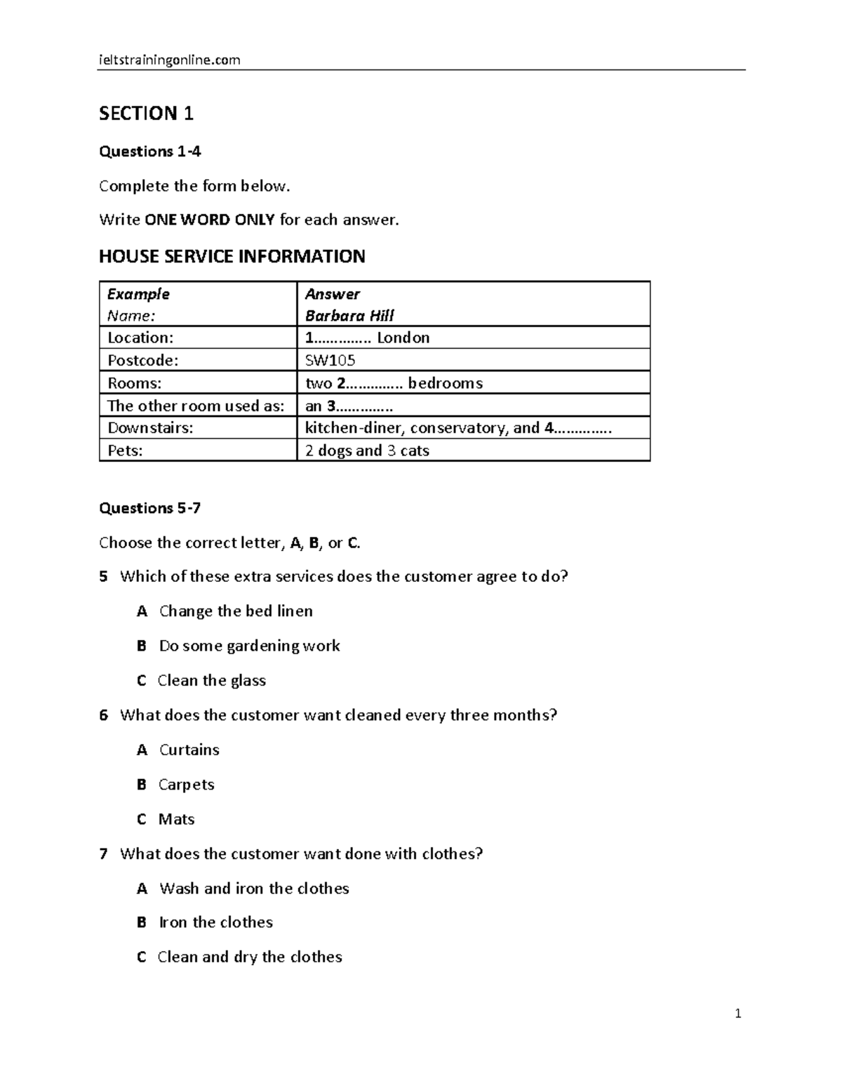 Ielts Recent Actual Test With Answers Practice Test 34 1 8 - SECTION 1 ...