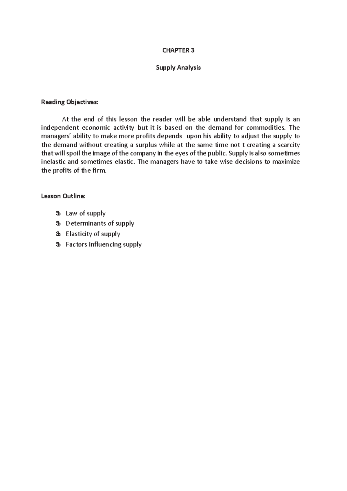 Chapter 3- Supply Analysis - CHAPTER 3 Supply Analysis Reading ...