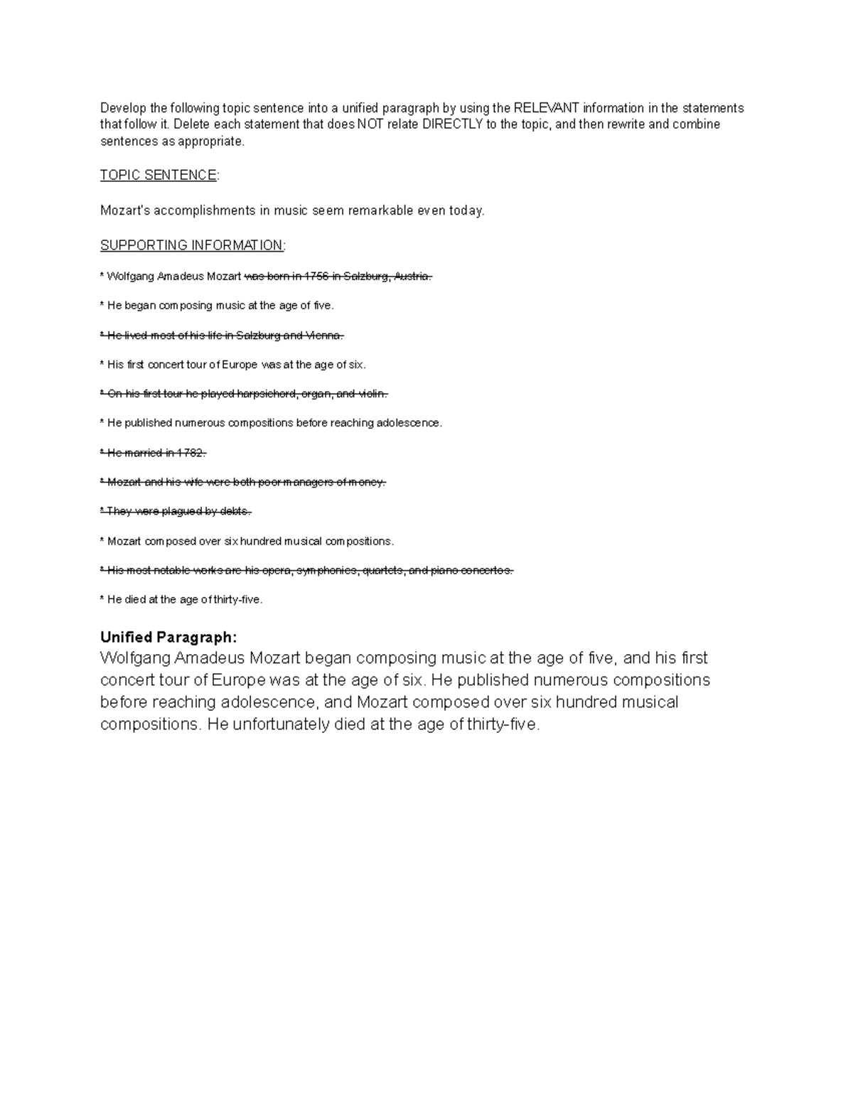Quiz #1 - Quiz # 1 - Develop the following topic sentence into a ...
