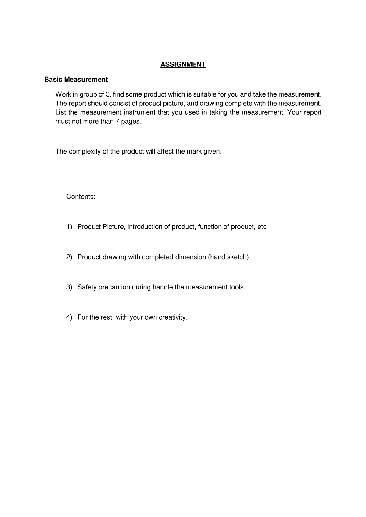 assignment work measure table