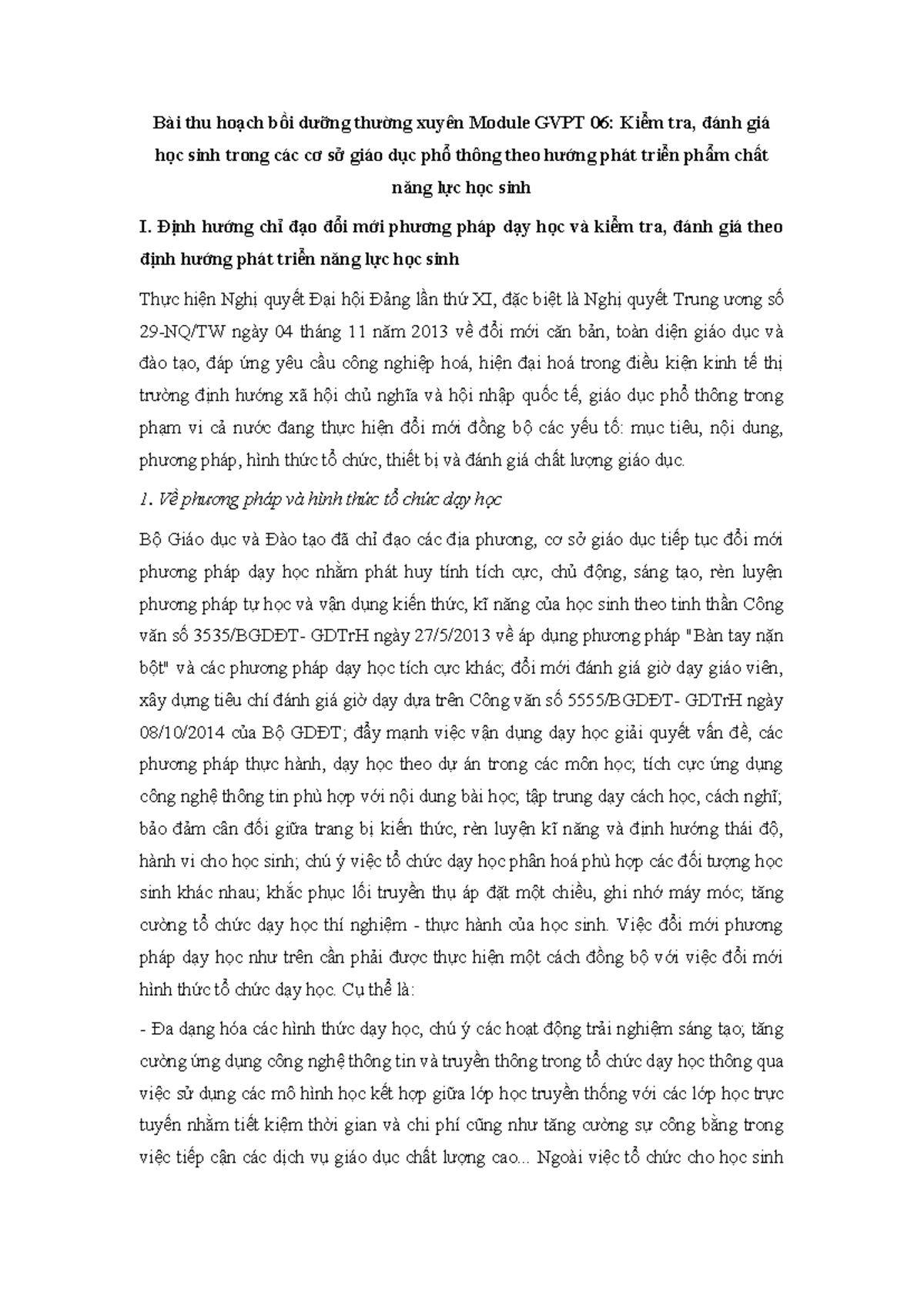 Bai thu hoach boi duong thuong xuyen module gvpt 06 - Bài thu hoạch bồi ...