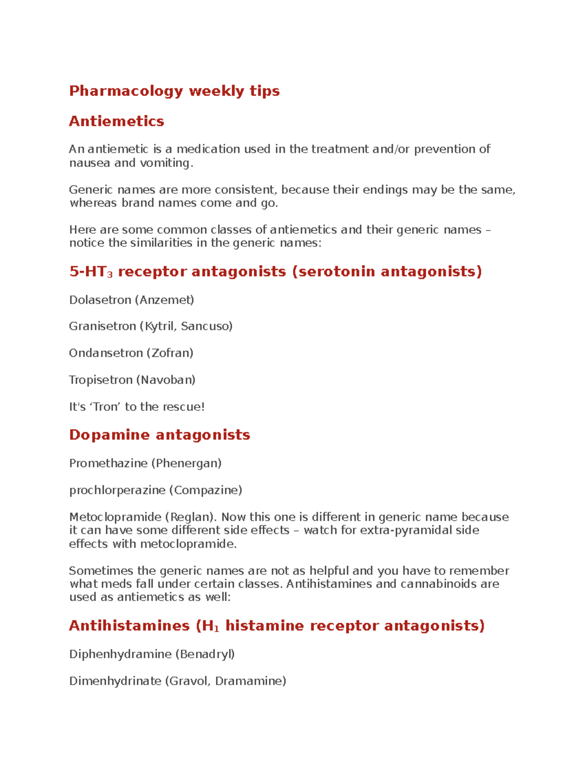 Pharmacology weekly tips - Pharmacology weekly tips Antiemetics An ...