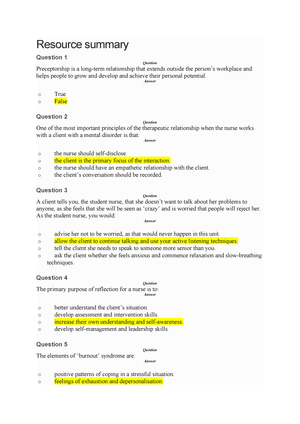 Mental practice Q - pre-EOT exam Resource summary Question Question