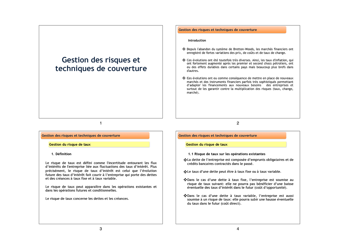 Gestion Des Risques Marchés - Gestion Des Risques Et Techniques De ...