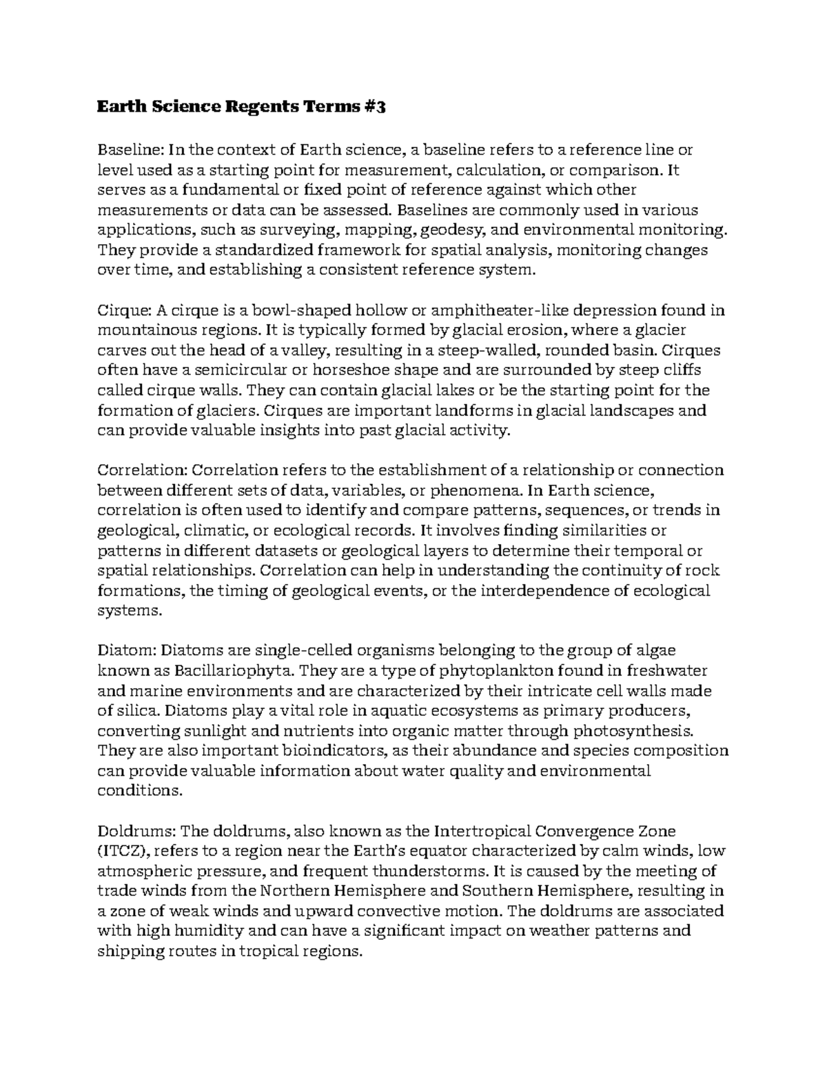 Earth Science Regents Terms (Part Three) Earth Science Regents Terms