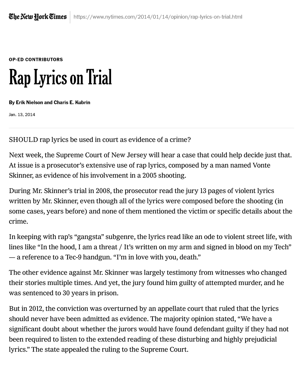Opinion  Rap Lyrics Are Sending People to Prison - The New York Times