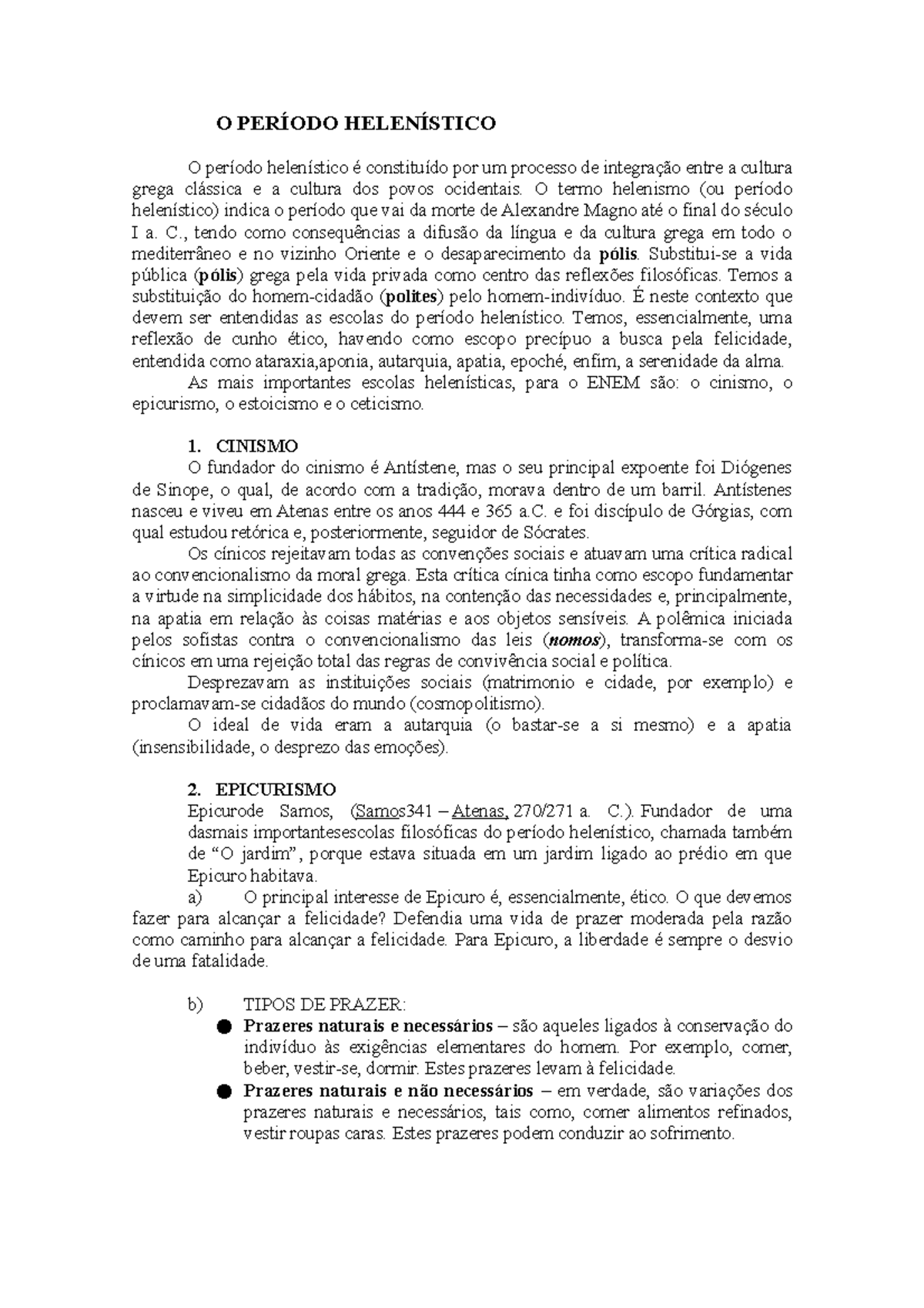 Resumo II O Período Helenístico 1 - O PERÍODO HELENÍSTICO O período ...