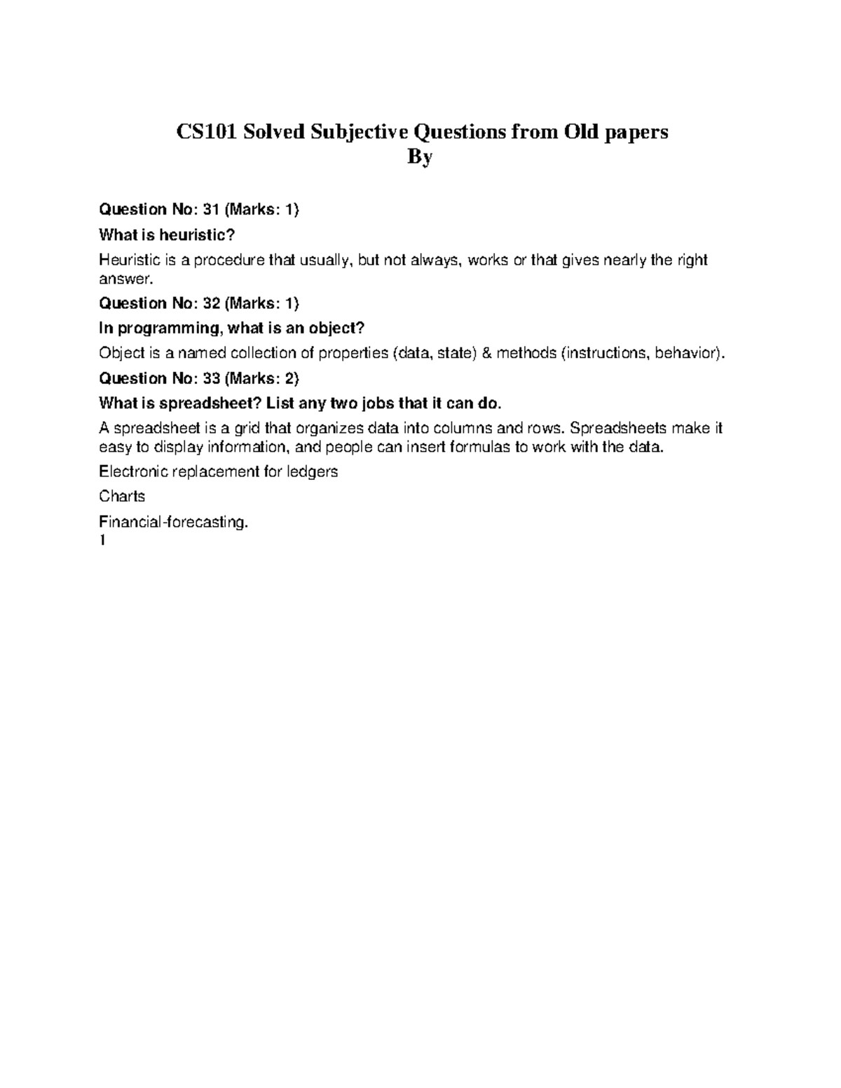 CS101 Solved Subjective Papers From Old Papers - CS101 Solved ...