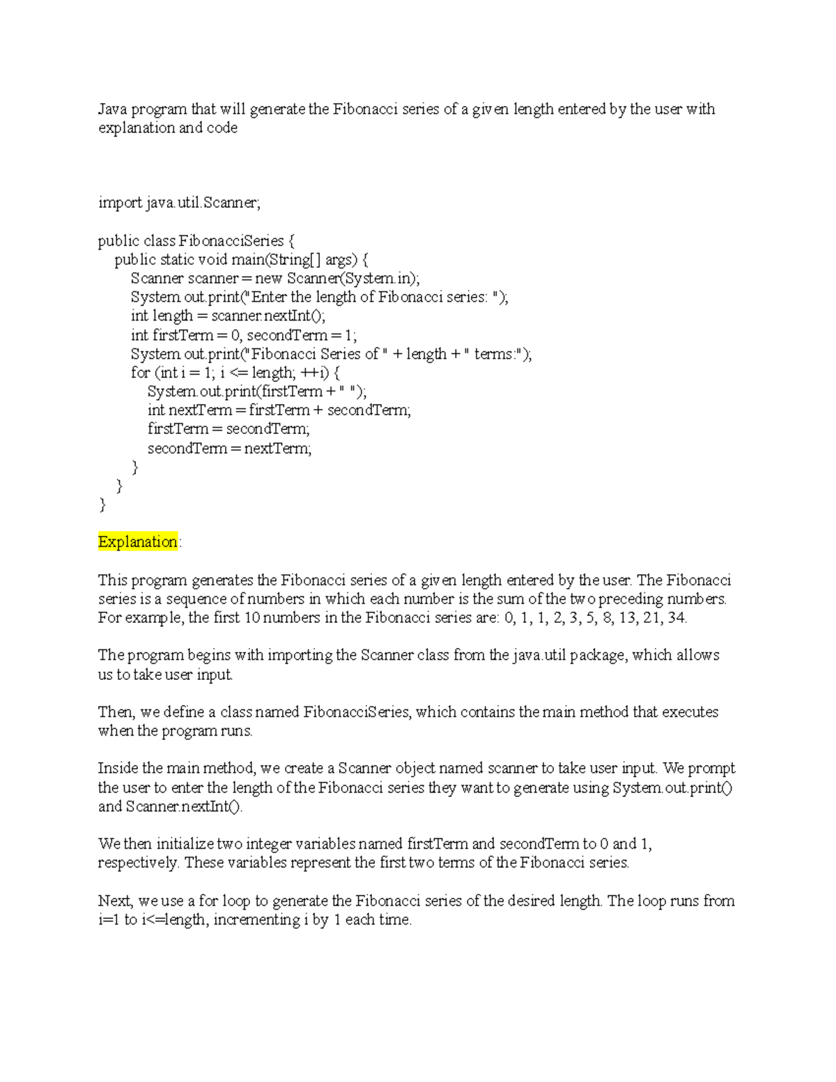 Java program that will generate the Fibonacci series - util; public ...