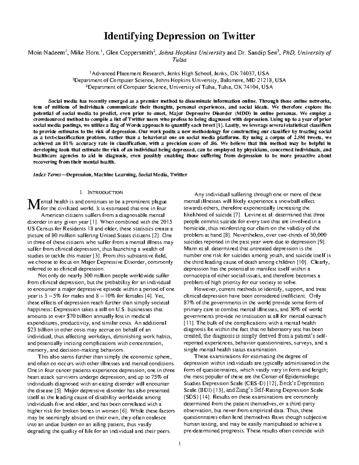 Moin Nadeem Paper (1)-1 - Identifying Depression on Twitter Moin Nadeem ...