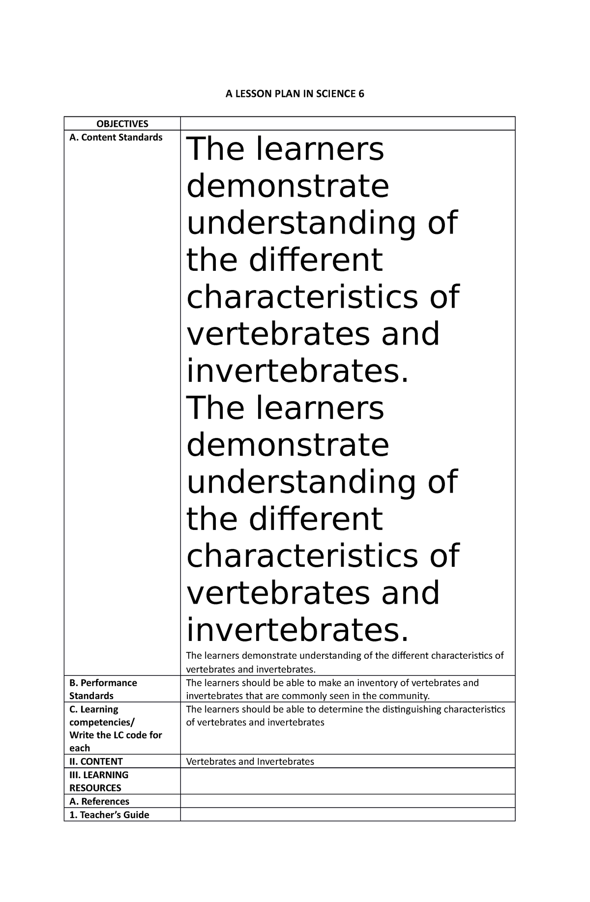 A Lesson PLAN IN Science 6 - A LESSON PLAN IN SCIENCE 6 OBJECTIVES A ...