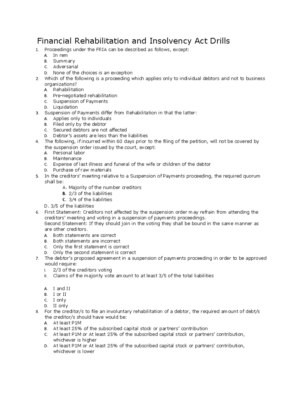 FRIA-Drills - notes - Financial Rehabilitation and Insolvency Act ...