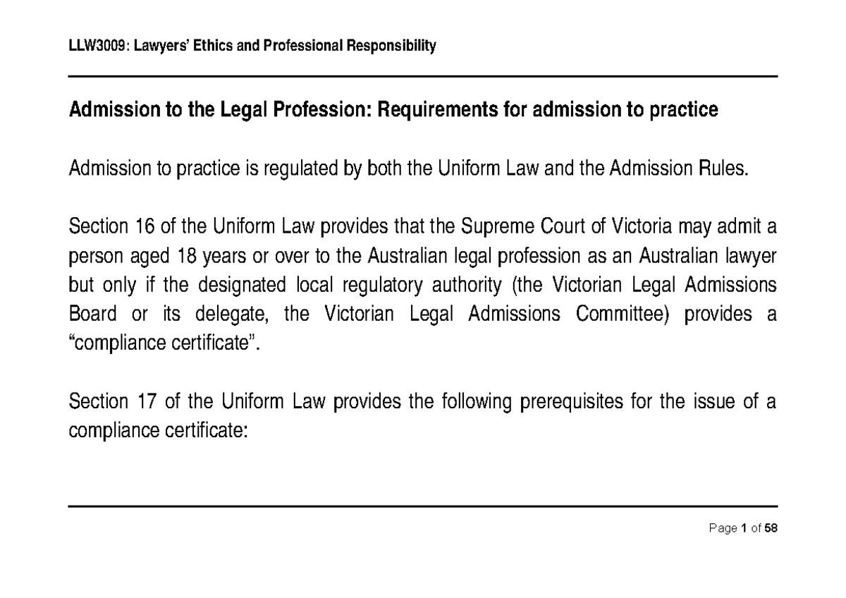 Admission to the Legal Profession Admi ssion to the Legal Professi on