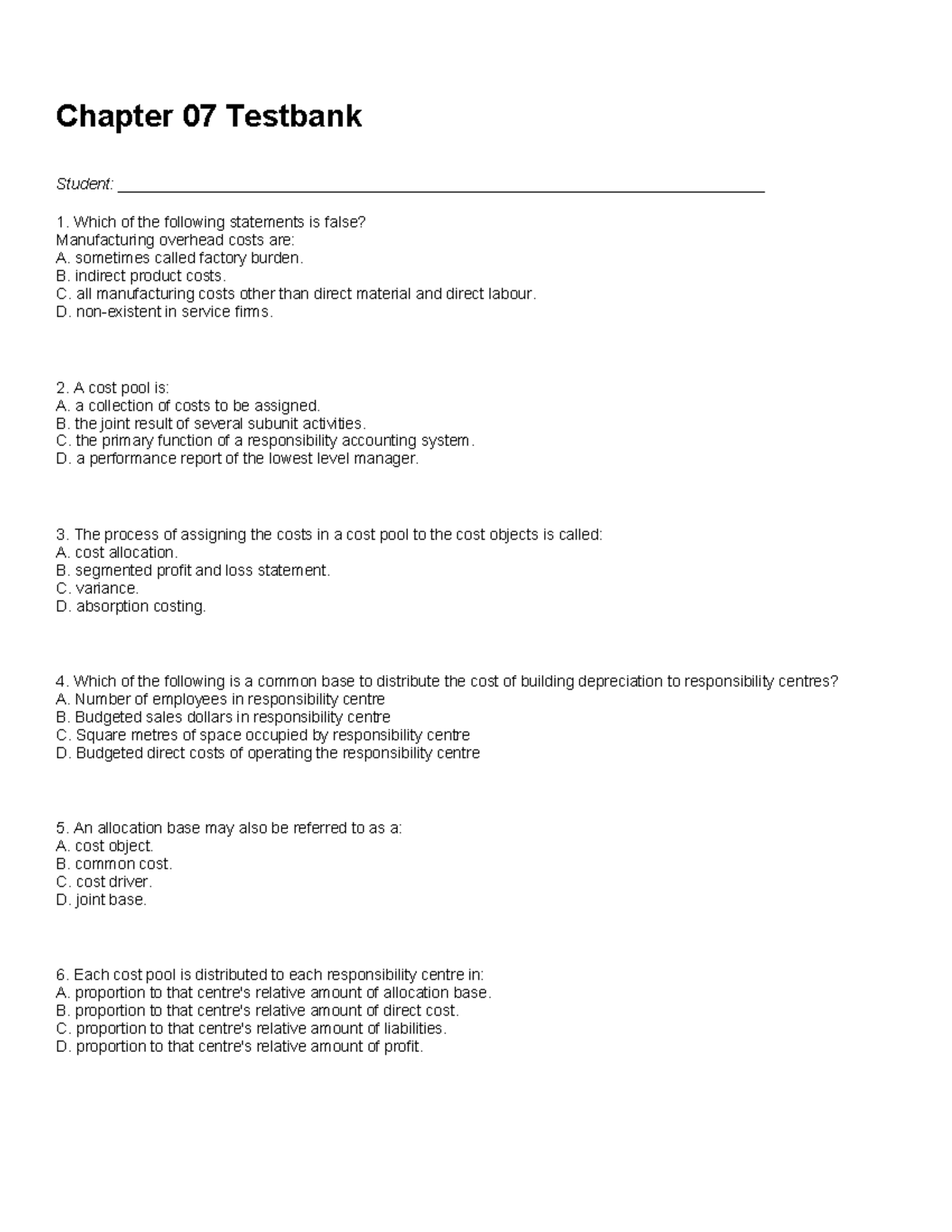 Chapter 07 Testbank Used For Online Quizzes - Chapter 07 Testbank ...