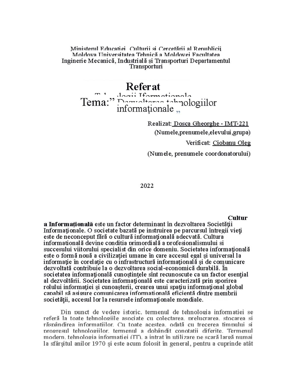 Dezvoltarea tehnologiilor informationale - Ministerul Educaţiei ...
